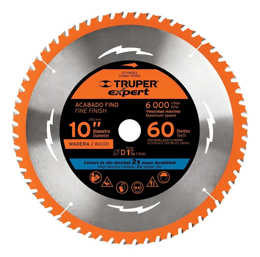 Disco Sierra p/madera 10', 60d, Centro 1', Truperexp. 100106 Color Gris