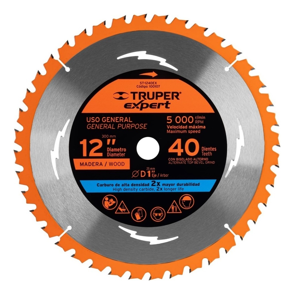 [ST-1240EX] Disco Sierra P/madera 12" 40 D Centro 1" Truper 100107