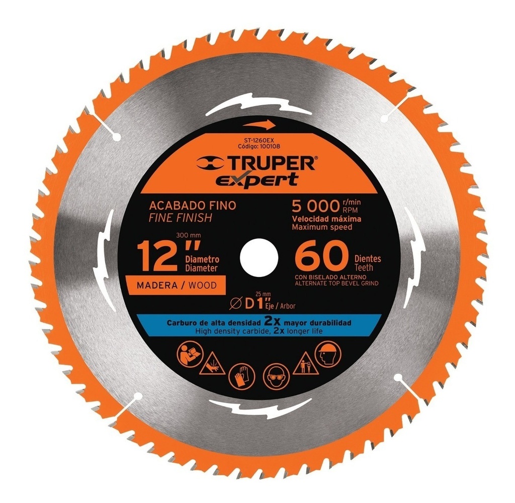 [ST-1260EX] Disco Sierra P/madera 12" 60dpp Centro 1" Truper 100108 Color Naranja