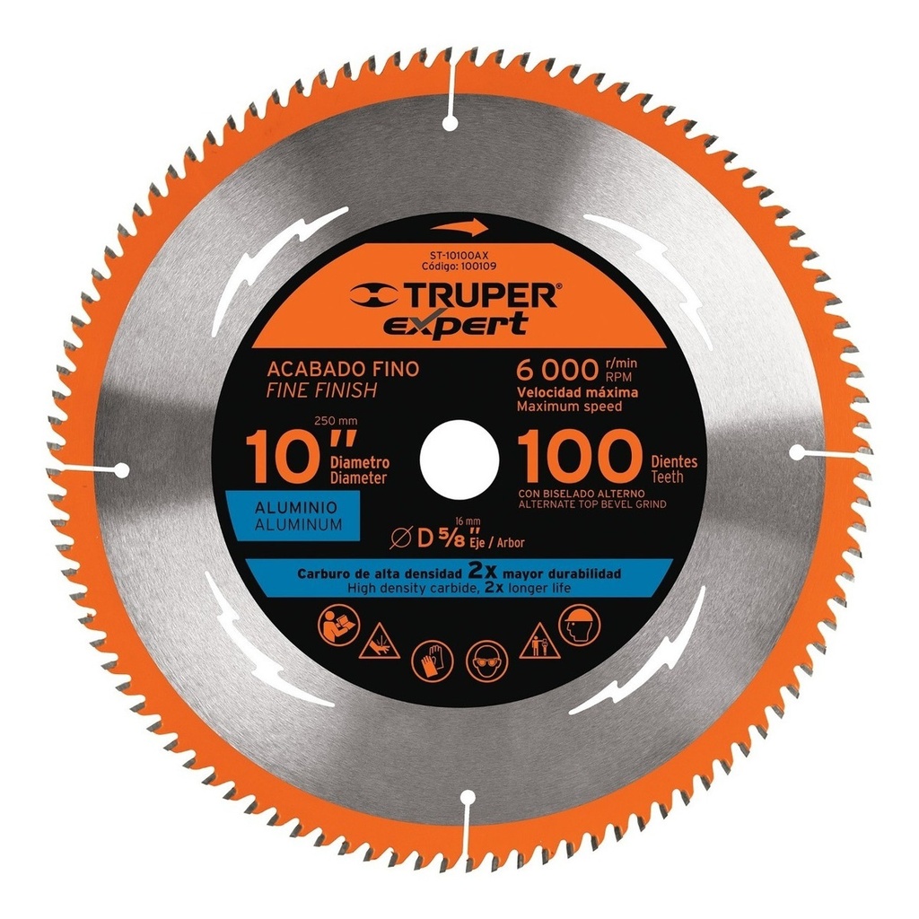 [ST-10100AX] Disco Sierra P/aluminio 10" 100dpp Centro 5/8"expert 100109 Color Gris Truper