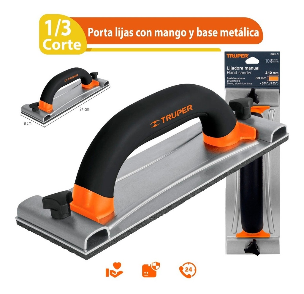 Lijadora Manual Base De Aluminio 8 X 24 Cm, Truper Negro