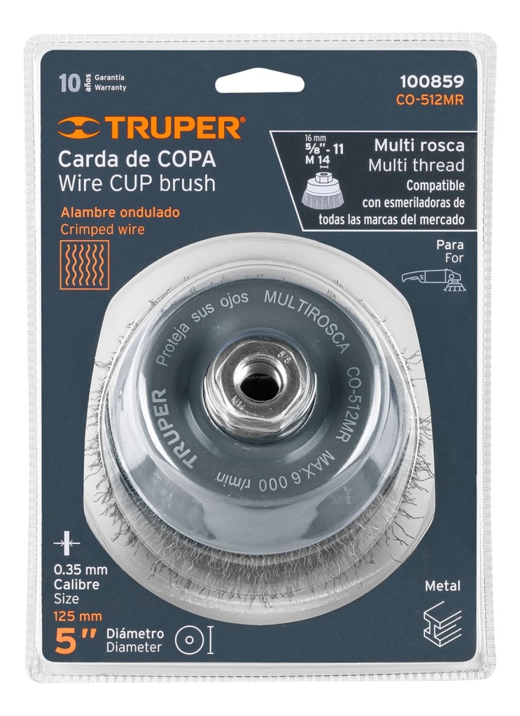 [CO-512MR] Carda De Copa, Alambre Ondulado Fino, 5", Truper 100859 Color Gris
