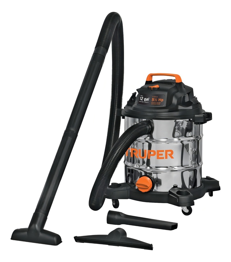 [ASP-12X] Aspiradora De Sólidos-líquidos 12gal De Acero Truper 101524 Color Plateado