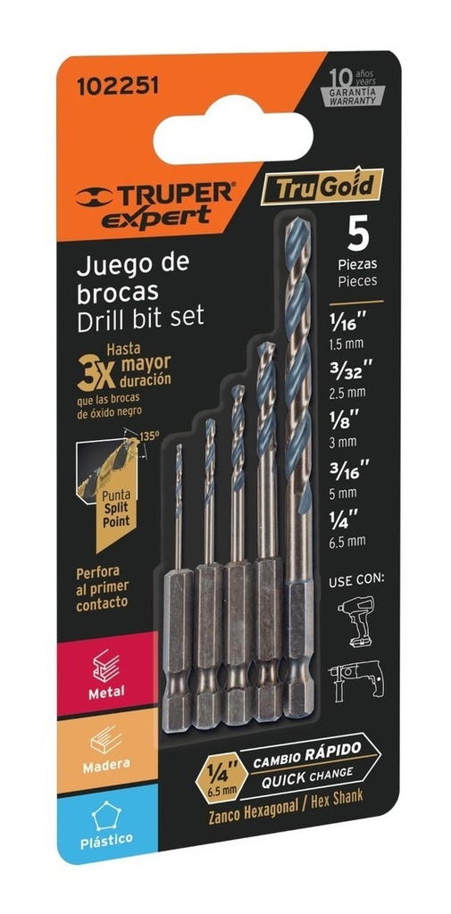 Juego De 5 Brocas Hss Para Metal Zanco Cambio Rápido 102251