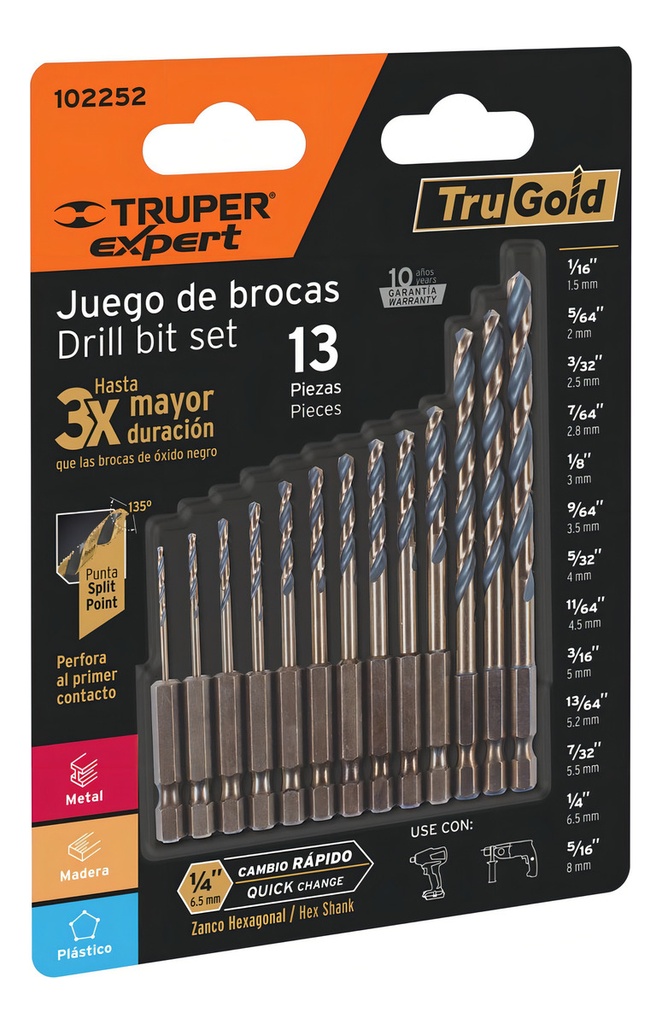 Juego 13 Broca Hss P/metal Zanco Cambio Rápido Truper 102252