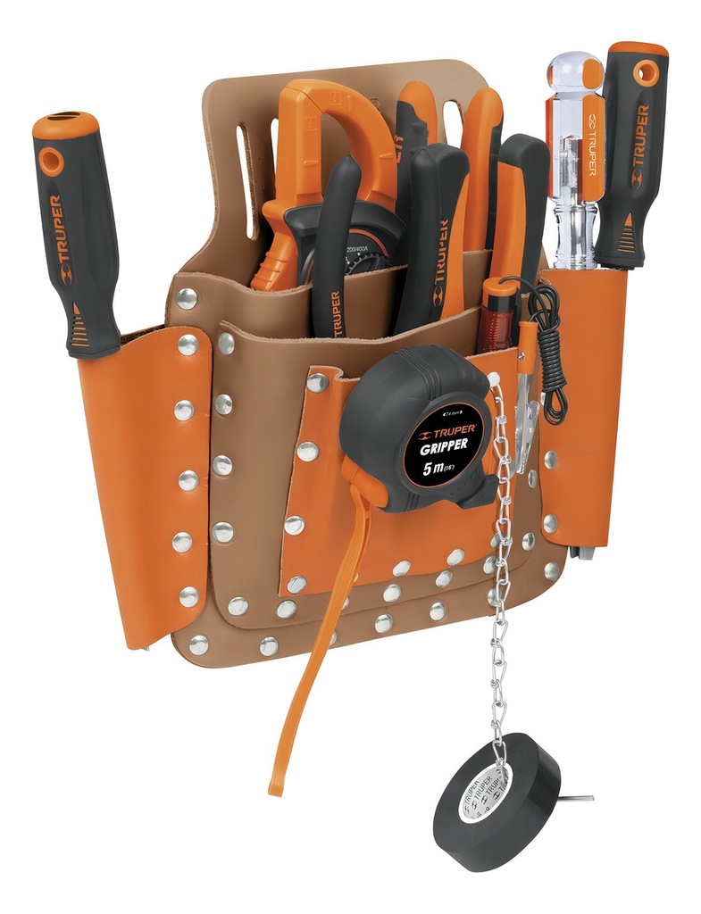 Porta Herramientas De Cuero 8 Compartimentos Truper Por-he8