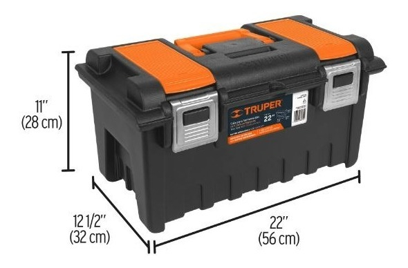 Caja Herramienta 22'' Compartimentos Y Broches Truper 11812 Color Negro/naranja