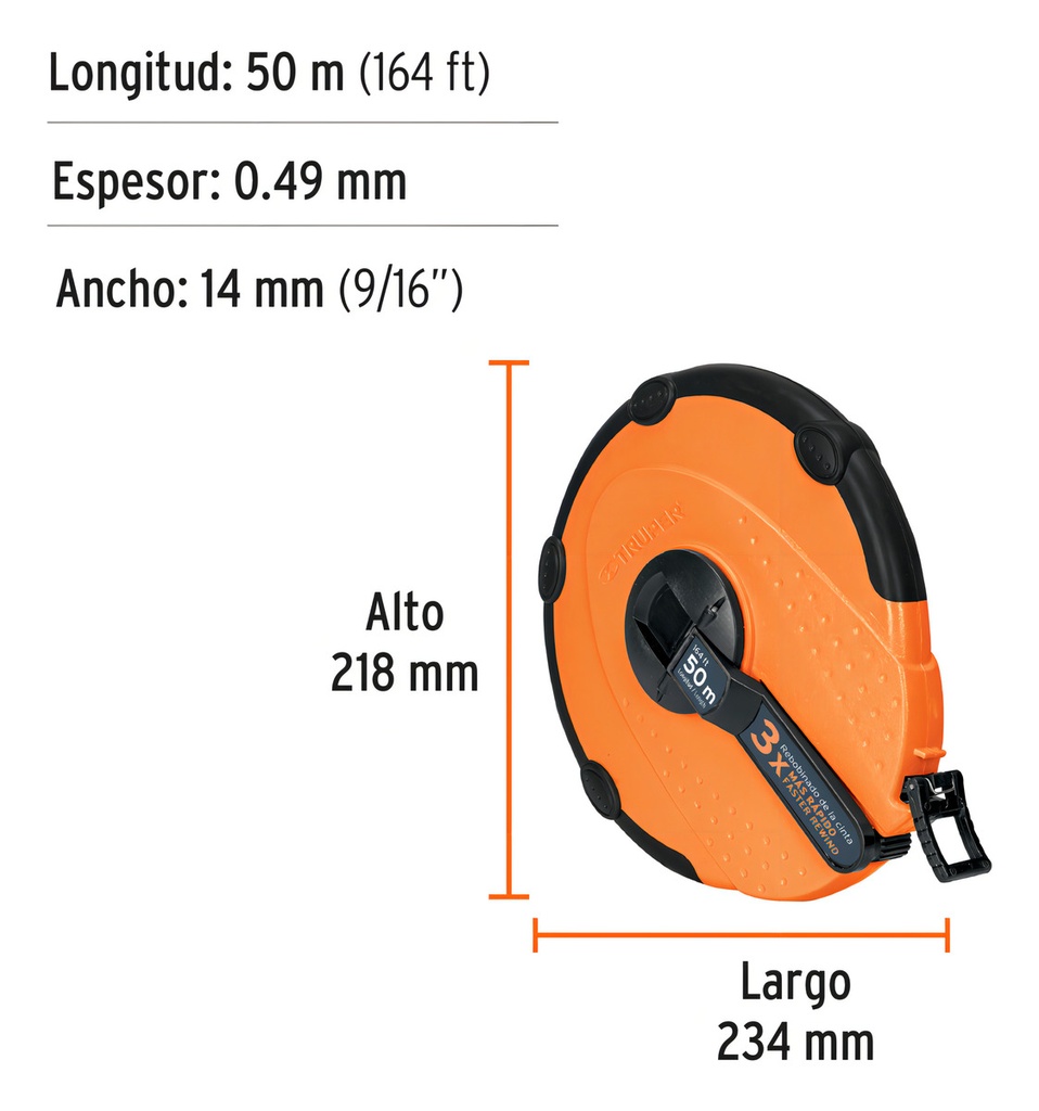 [TR-TP50ME] Cinta Larga, Carcasa Plástica, 50 M, Metálica Truper 12640