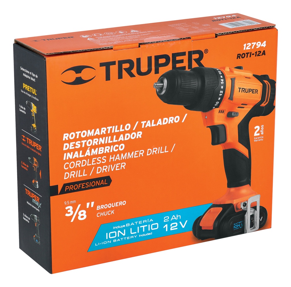 Rotomartillo/taladro/destornillador Inalámbrico 3/8 Profesional Truper Naranja