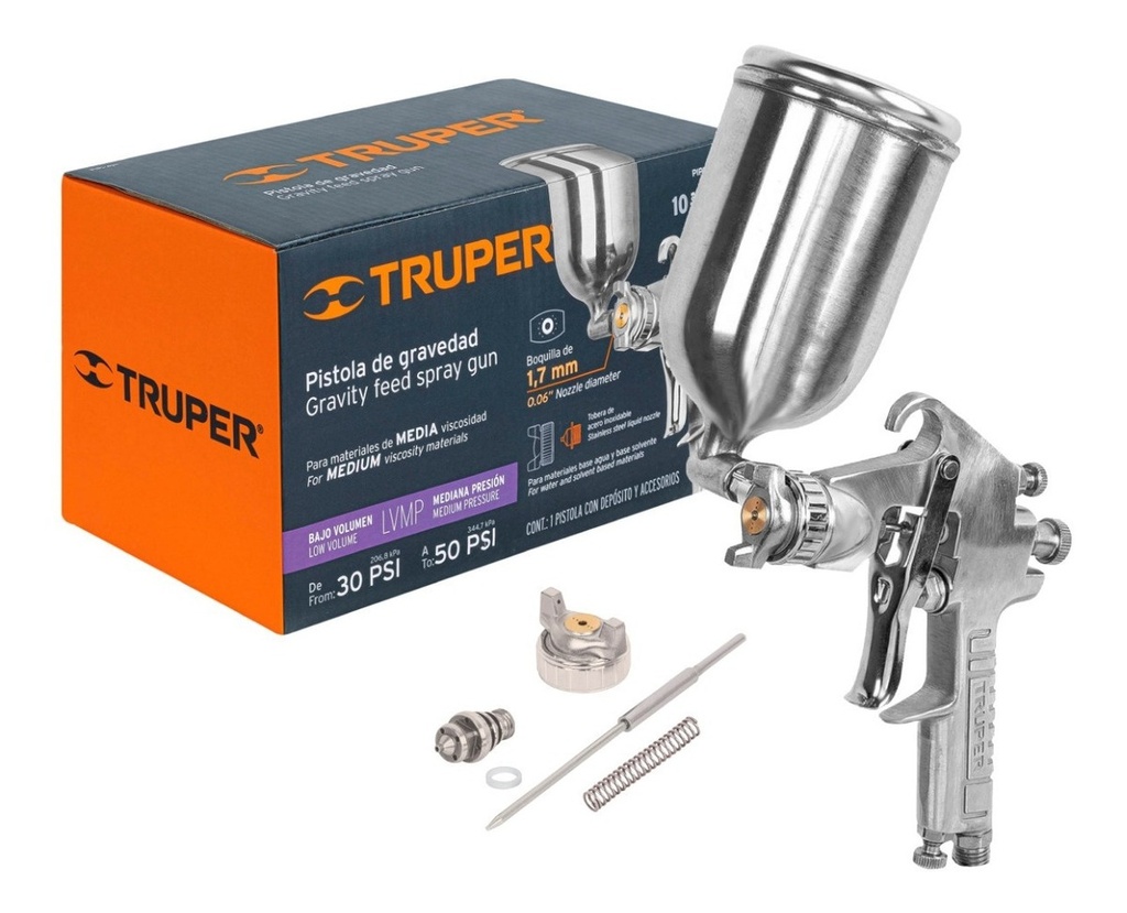 [TR-PIPI-421] Pistola Pintar Gravedad Boquilla 1.7 Mm Truper 13061