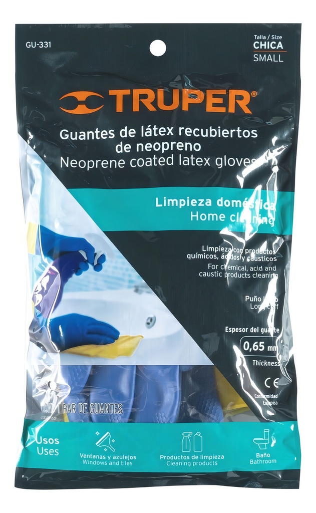 Guantes De Látex Reforzados Para Limpieza Truper® Gu-331 Azul/amarillo