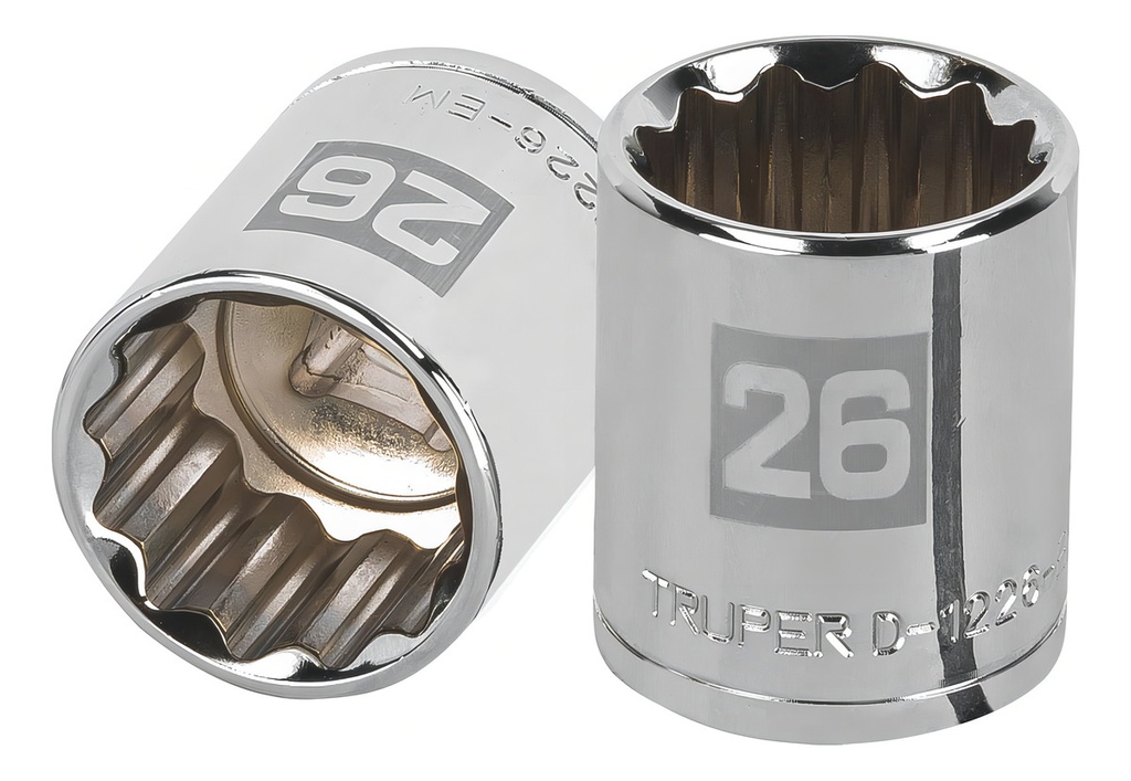 [TR-D-1226-EM] Dado 1/2" 12 Puntas Milimetrico 26 Mm Truper 13540 Color Plateado
