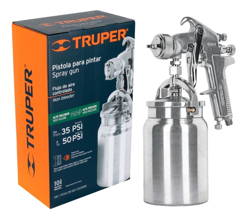 Pistola Pintar De Succion Serie 300 Doble Ajust Truper 14085 Color Gris