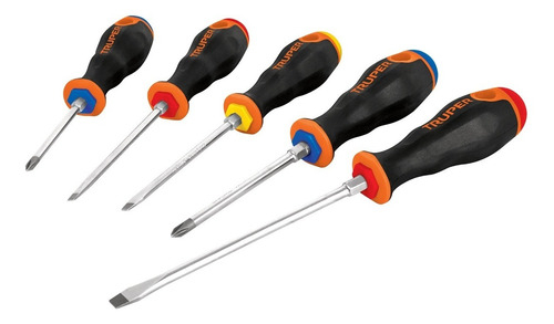 [TR-DTJ-5B] Juego De 5 Desarmadores Truper®, Mangos Comfort Grip, 14138