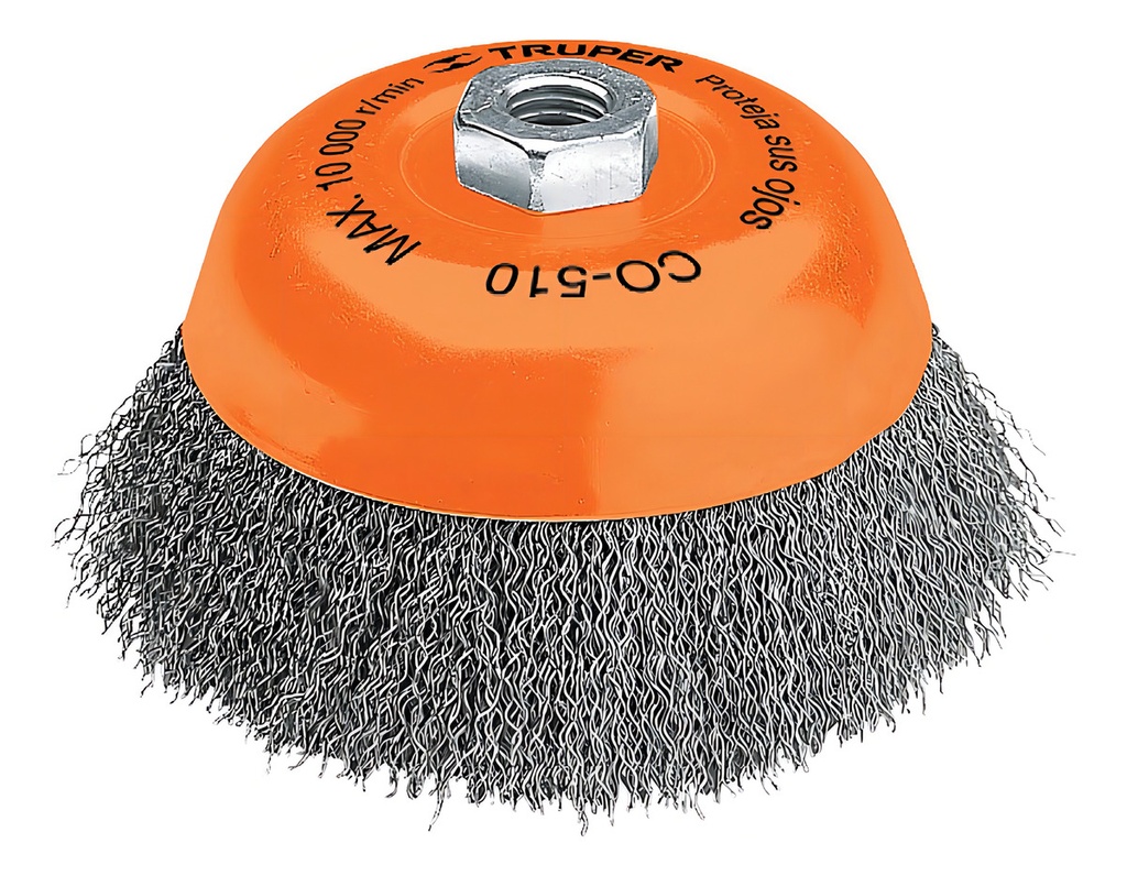 Carda Copa, Alambre Ondulado, 3'' Esmeril Truper 14182 Color Naranja