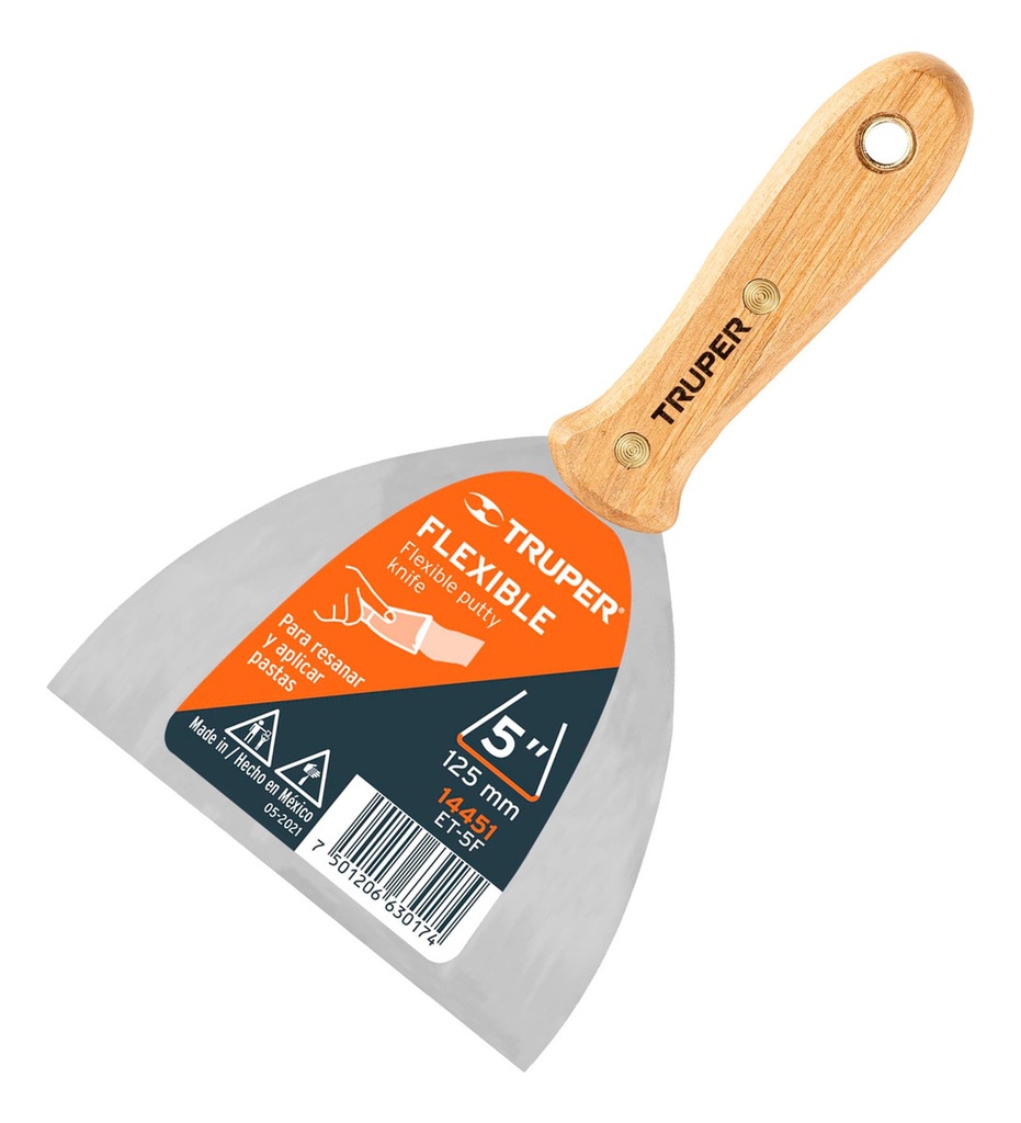 [TR-ET-5F] Espátula Flexible Mango Madera 5" Herramienta Truper 14451