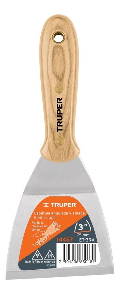 Espátula Afilada Y Angulada 3' Con Mango De Madera, Truper