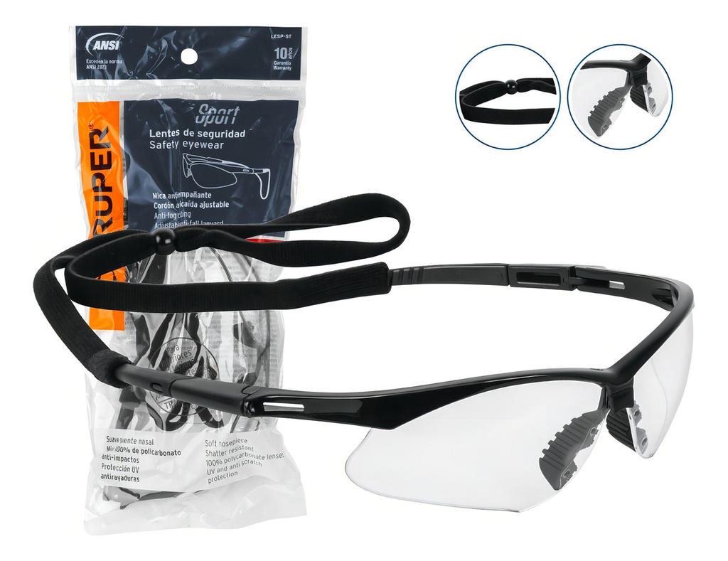 [TR-LESP-ST] Lentes Mica Clara Antiempaño Con Sujeta Lentes, Truper 15170