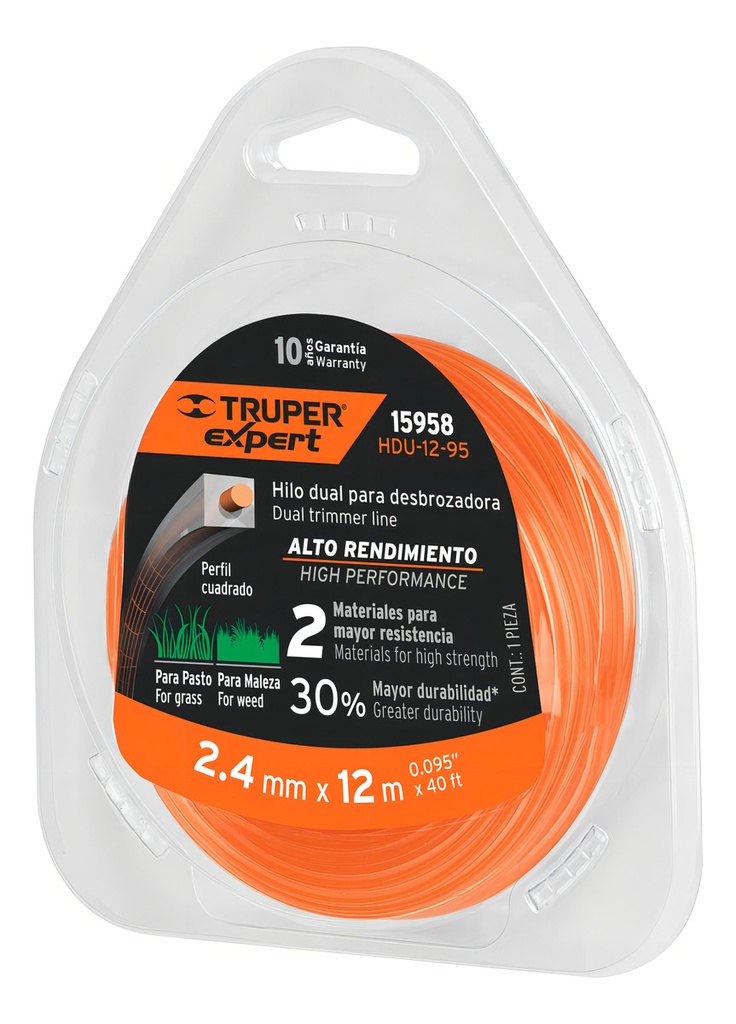 [TR-HDU-12-95] Hilo Dual 2.4 Mm X 12 Mt Naranja Truper 15958