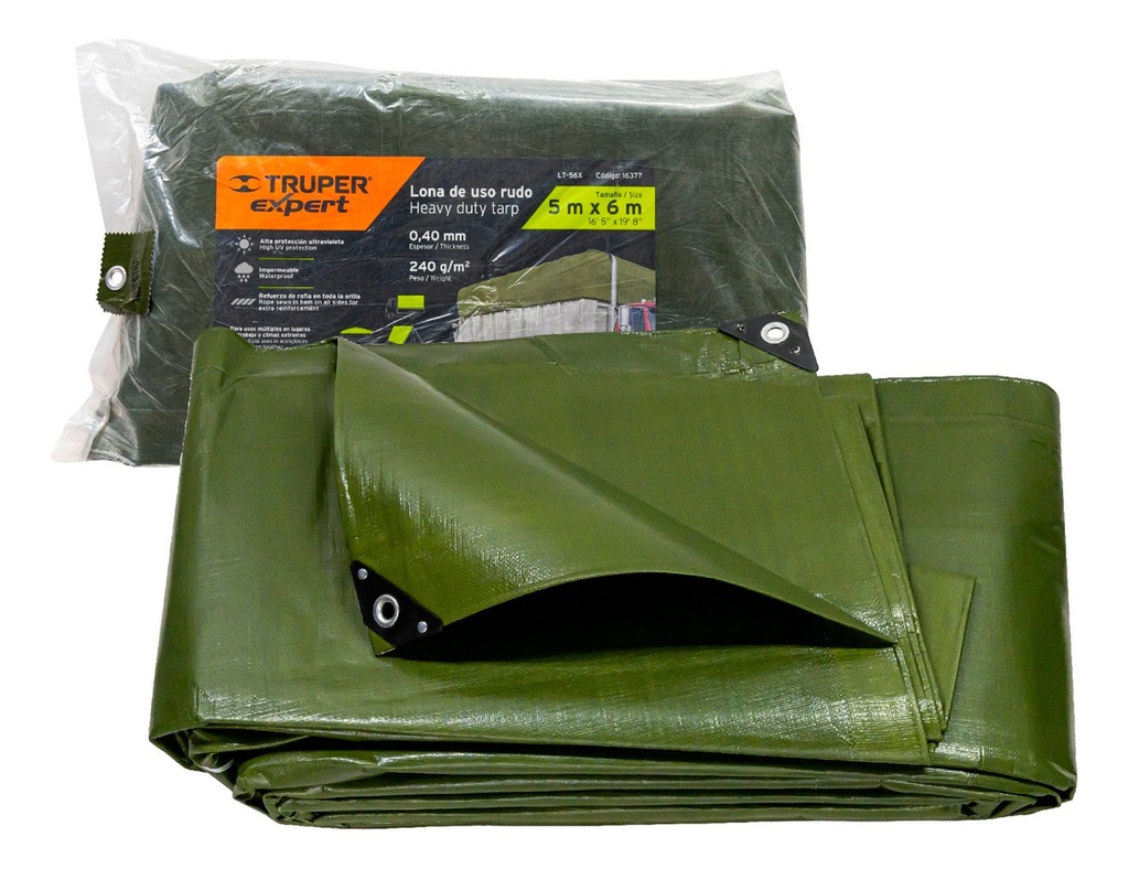 [TR-LT-56X] Lona Uso Rudo, Verolivo, 5 X 6 M, Truper Expert 16377