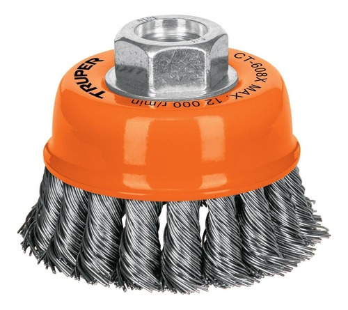 Carda Copa Alambre Trenzado Grueso 3x5/8 Para Esmeril 17529 Color Naranja