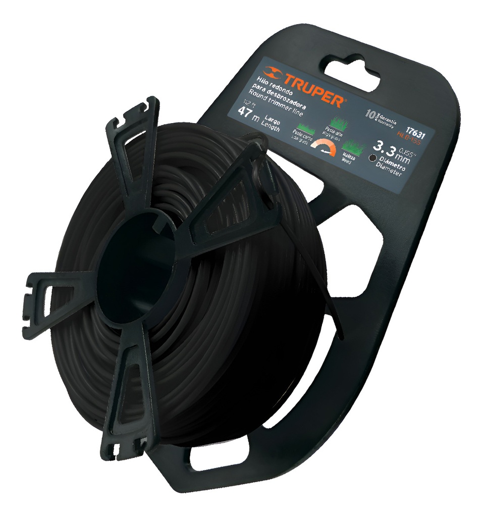 Hilo Redondo, P/desbrozadora, 3.3mmx47m Tarjeta Tipo Carrete Negro
