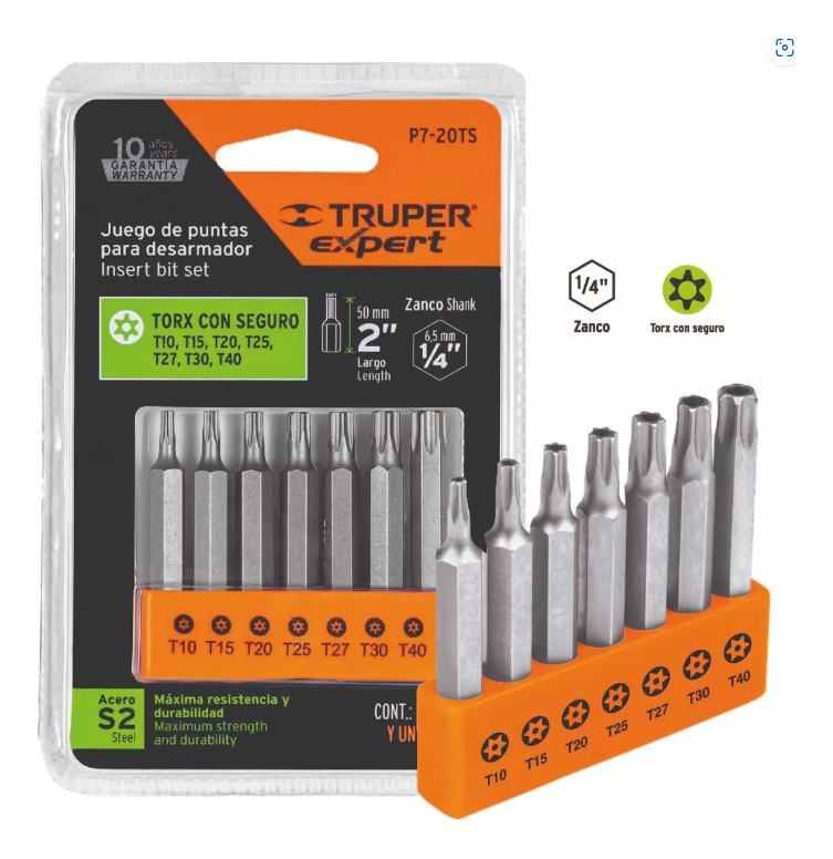 Juego Puntas 2' Torx 7 Pz C/seguro Truper 17813
