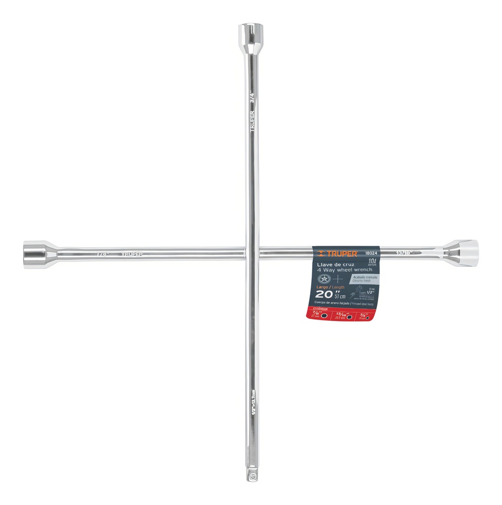 Llave Cruz Universal 20" Entrada Dado 1/2" Truper 18024