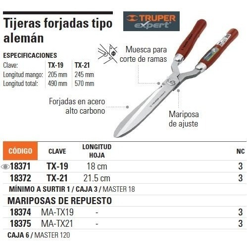[TR-MA-TX19] Mariposa Repuesto Tx-19 Truper 18374