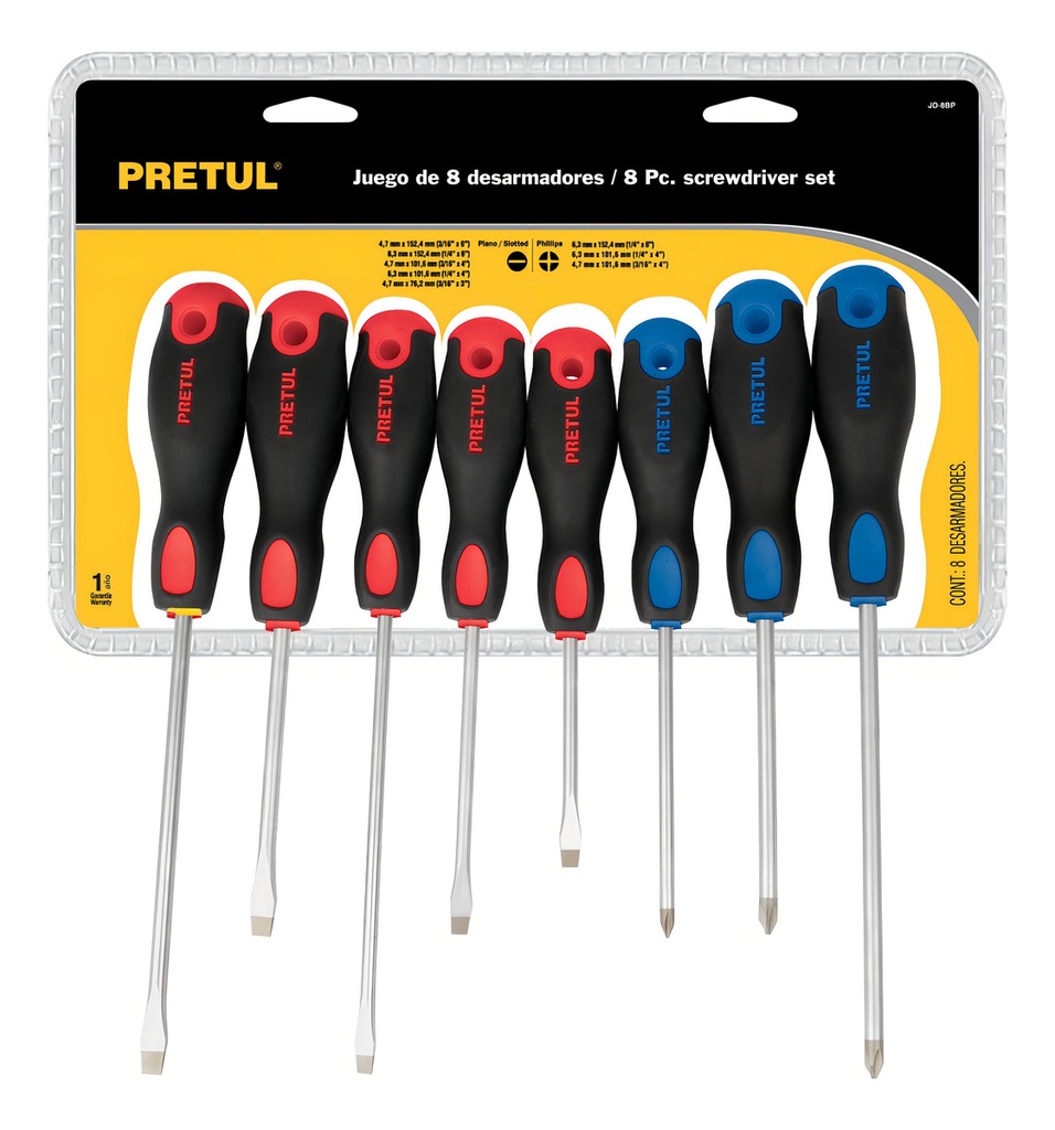 Juego de Desarmadores 8 Pzs Mango Confort Grip Pretul 20219