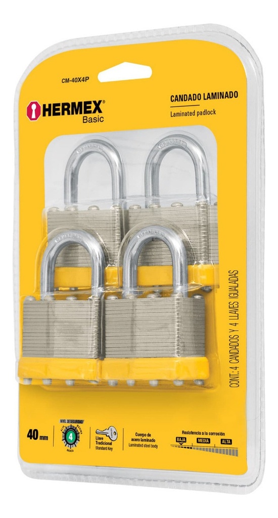 Candado Laminado 40 Mm Trad. 4 Pz Pretul 20507 Color Gris