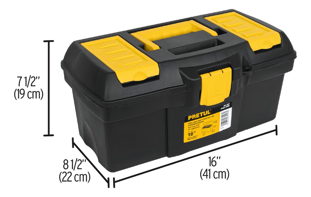 Caja De Herramientas Pretul Chp-16cp De Polipropileno 22cm X 40cm X 19cm Negra Y Amarilla
