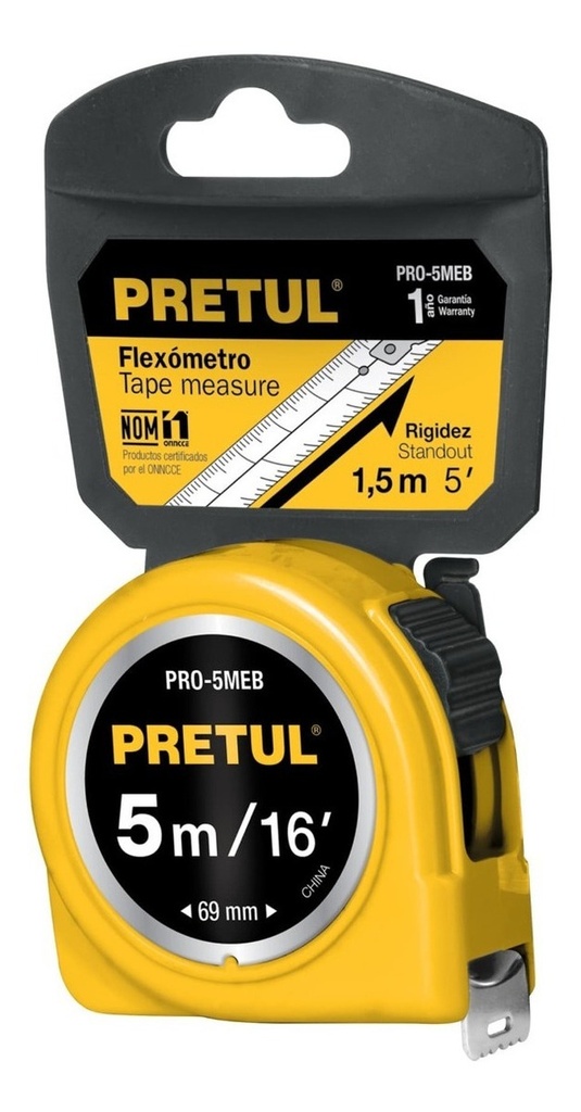 [TR-PRO-5MEB] Flexometro Amarillo 5 Mt 19 MM Blister Pretul 21606