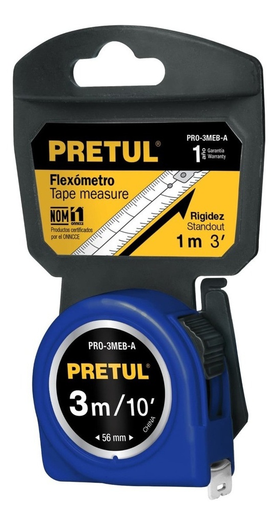 Flexómetro Azul 3 M Cinta 13mm Tarjeta Plástica Pretul 21609