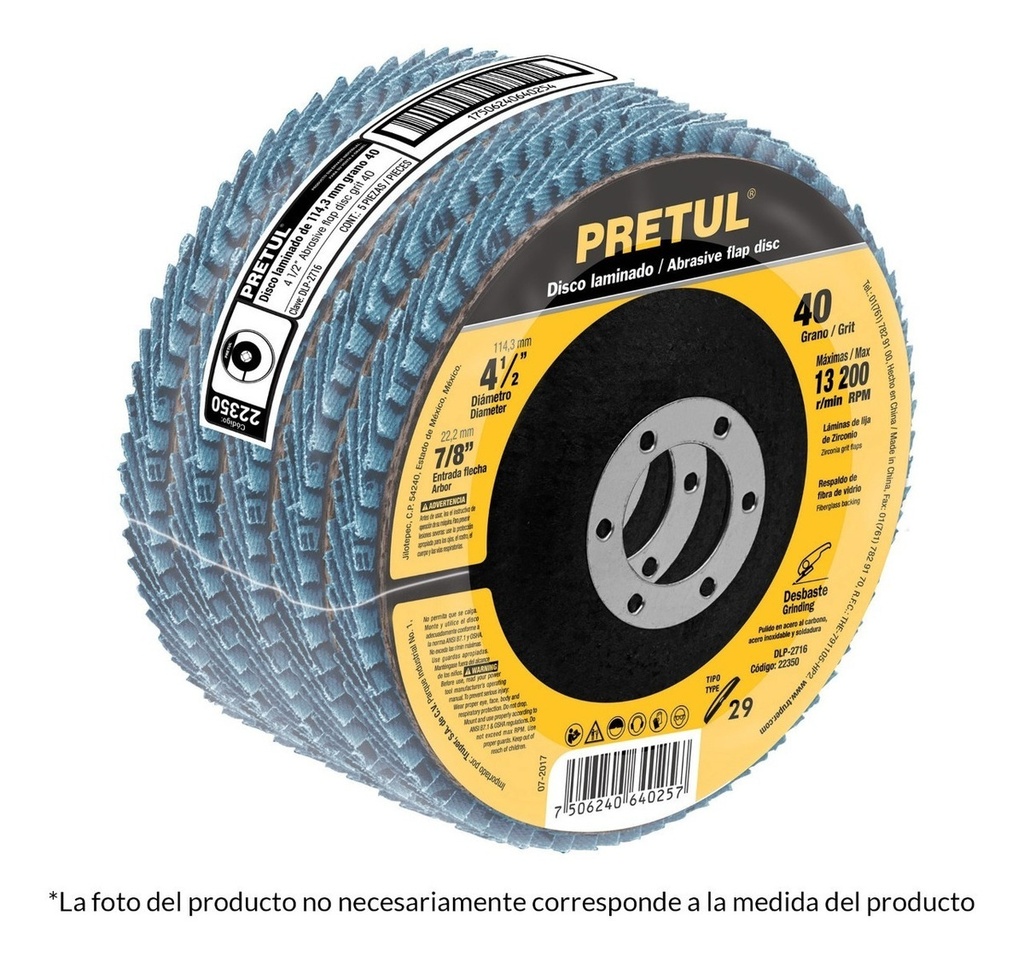 Disco Laminado Grano 60 Centro 7/8', Pretul