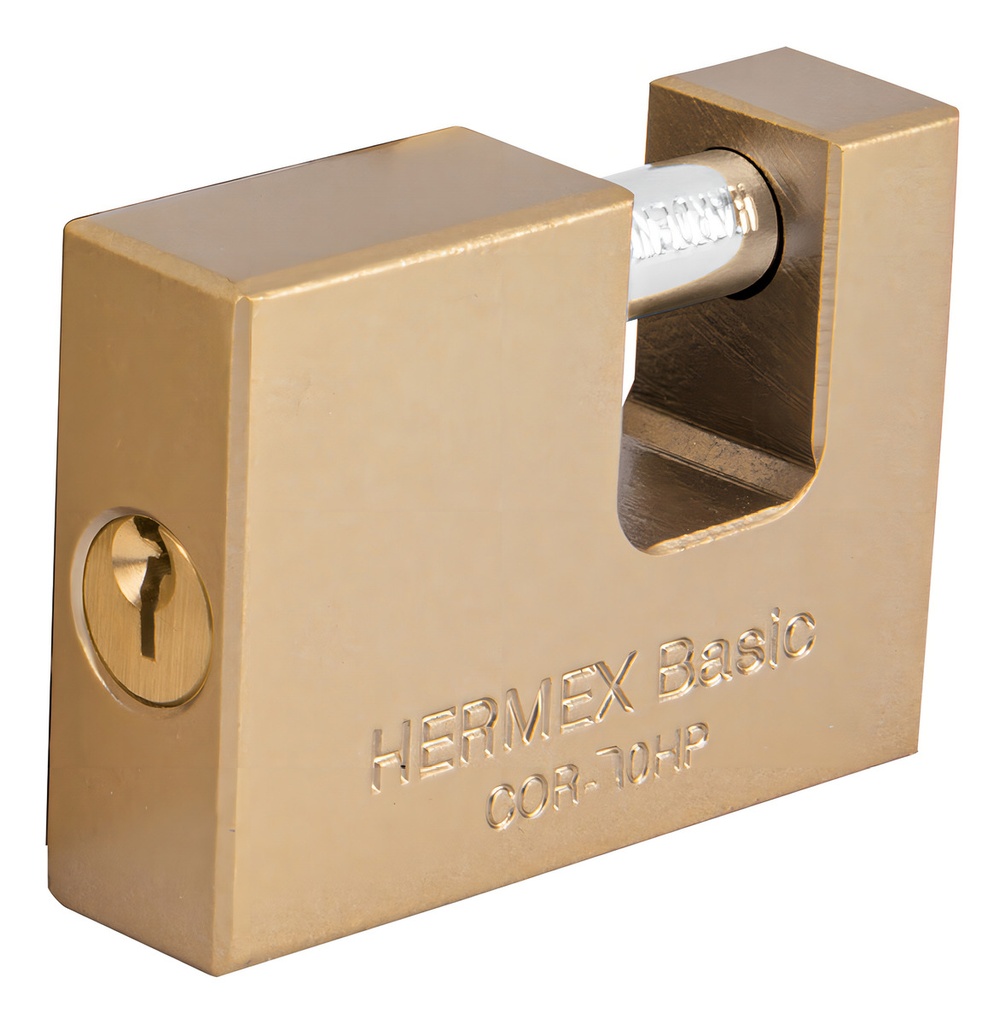 [TR-COR-70HP] Candado Antipalanca, 70mm, Cuerpo de Hierro, Hermex 23540 Dorado