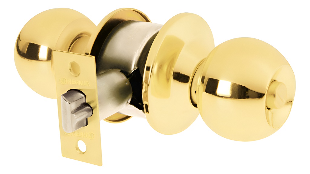 Cerradura Pomo, Lb, Recámara, Cilíndrica, Hermex Basic Latón Brillante
