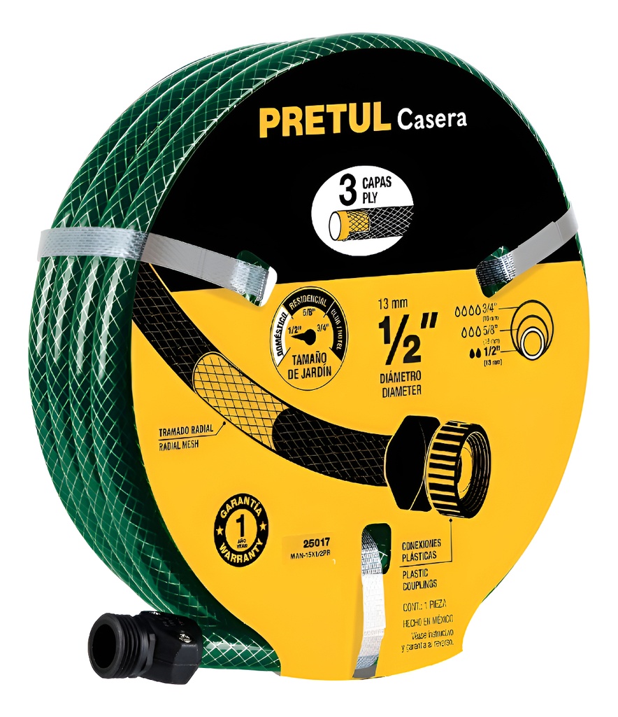 Manguera Para Jardín 1/2 Reforzada 3 Capas 20m Pretul 25018 Color 52014
