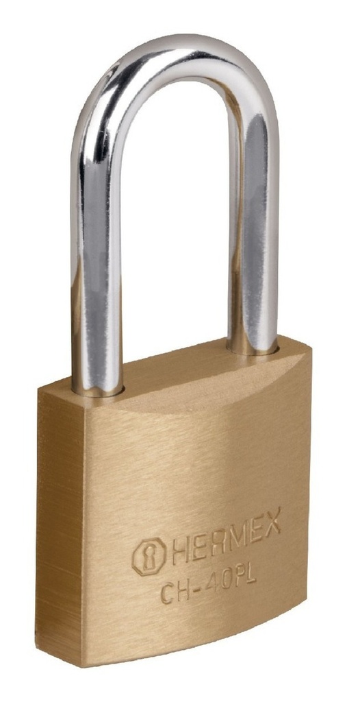 [TR-CH-40PL] Candado Hierro, Laton, 40mm, Largo, Caja, Hermex 27071 Color Dorado