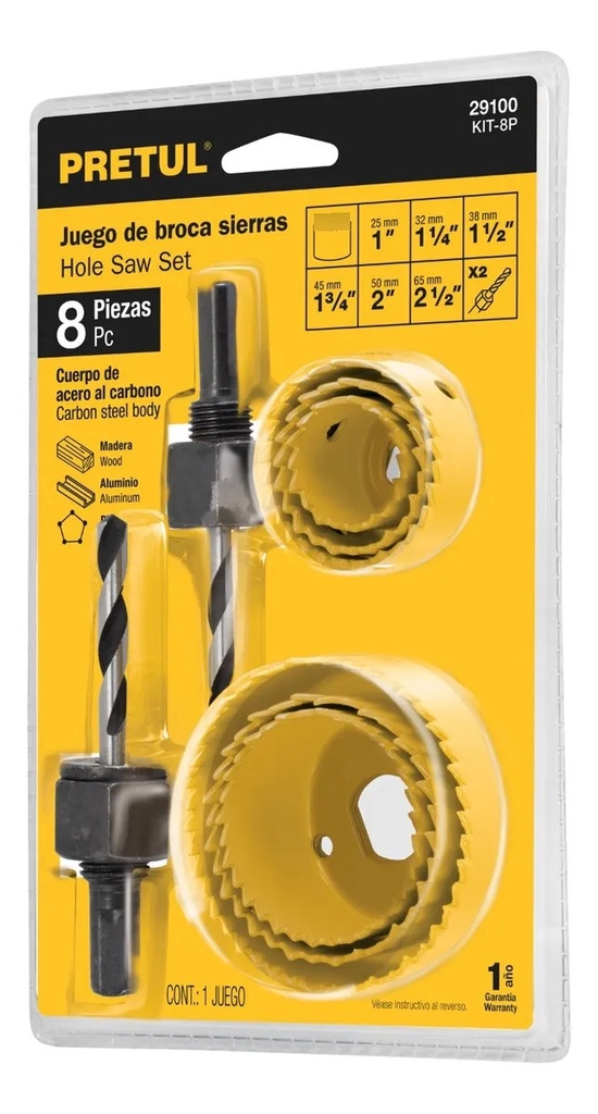 Juego 8 Piezas Broca Sierras Acero Al Carbono Pretul 29100