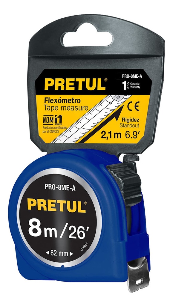 Flexómetro Azul 8m Cinta 25 Mm, Pretul 29998