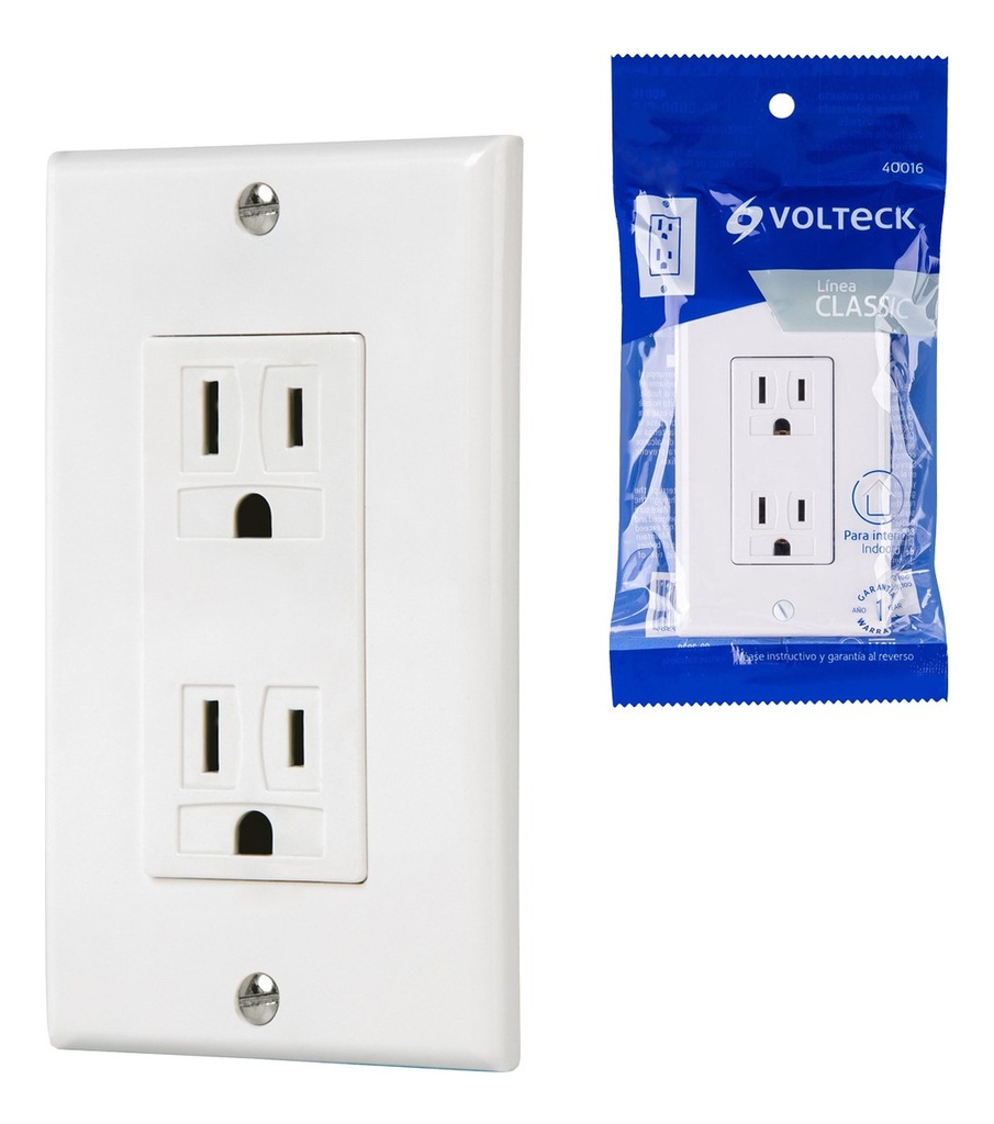 Placa Armada 2 Polos + Tierra Classic Volteck 40016 Color Blanco