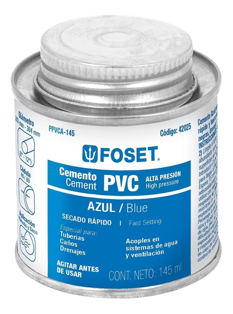 Pegamento Pvc 145 Ml Alta Presion Color Azul Foset 42025 - Azul