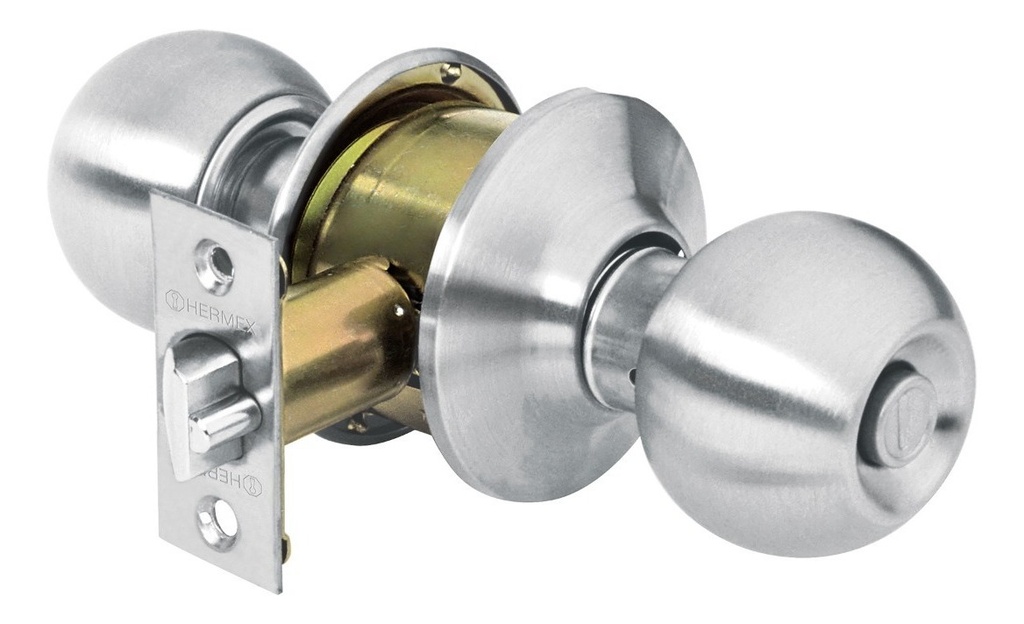 Cerradura Pomo, Cromo Mate, Esfera, Recámara Hermex 43464 Color Gris