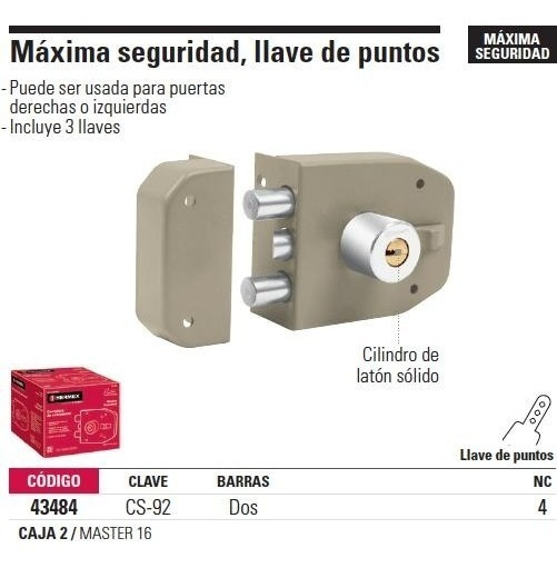 Cerradura de Sobreponer 2 Barras Hermex 43484