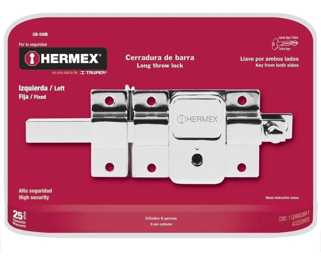 Cerradura Para Puerta Corrediza Hermex Hermex Cb-50ib Acabado Cromado Con Pestillo Entero