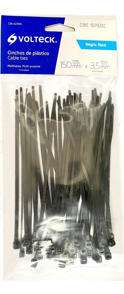 Cincho Negro 40 Lb 3.5 Mm X 150 Mm 50 Pz Voltech 44323