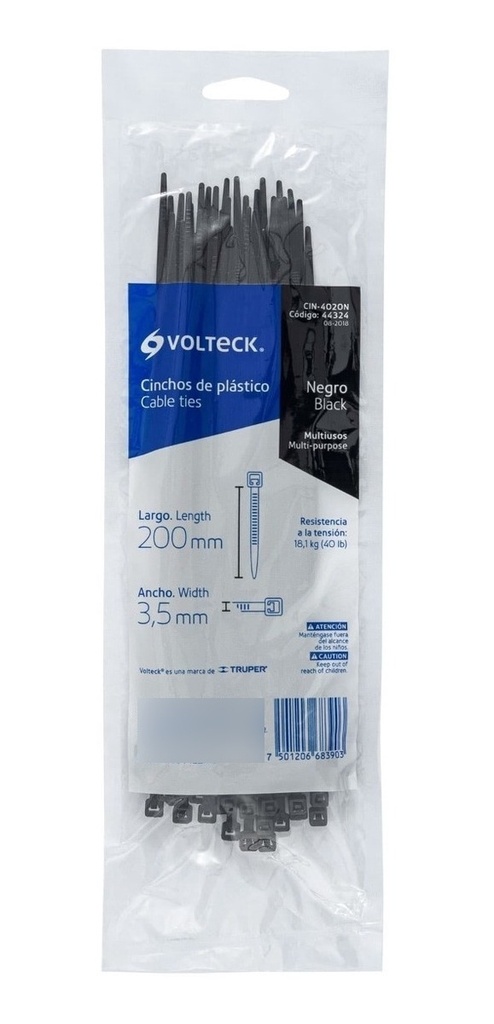 Cincho Negro 40 Lb 3.5 Mm X 200 Mm 50 Pz Voltech 44324
