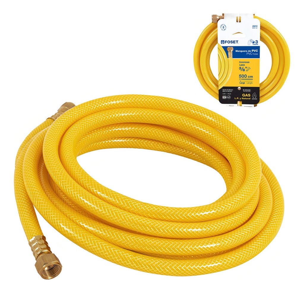 Manguera Gas 3/8'' X 3/8'' 5 Mt Foset 45014 Color Amarillo