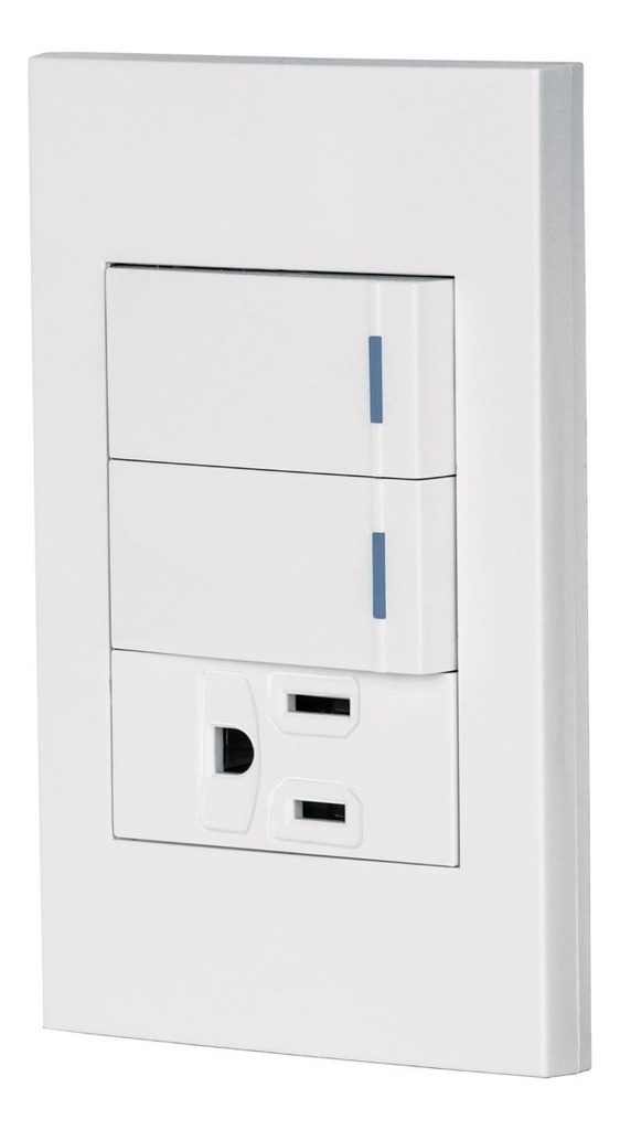 Placa 2 Interruptor 1 Contacto Linea Española Volteck 45597 Color Blanco Voltaje Nominal 127v